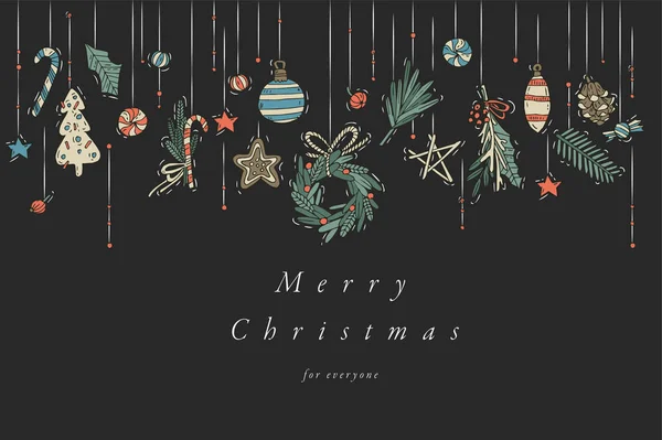 Vektör ele tasarım Noel tebrik kartı renkli renk için çekin. Tipografi ve Xmas arka plan, afiş veya afiş ve diğer printables simgesi. Kış tatil tasarım öğeleri.
