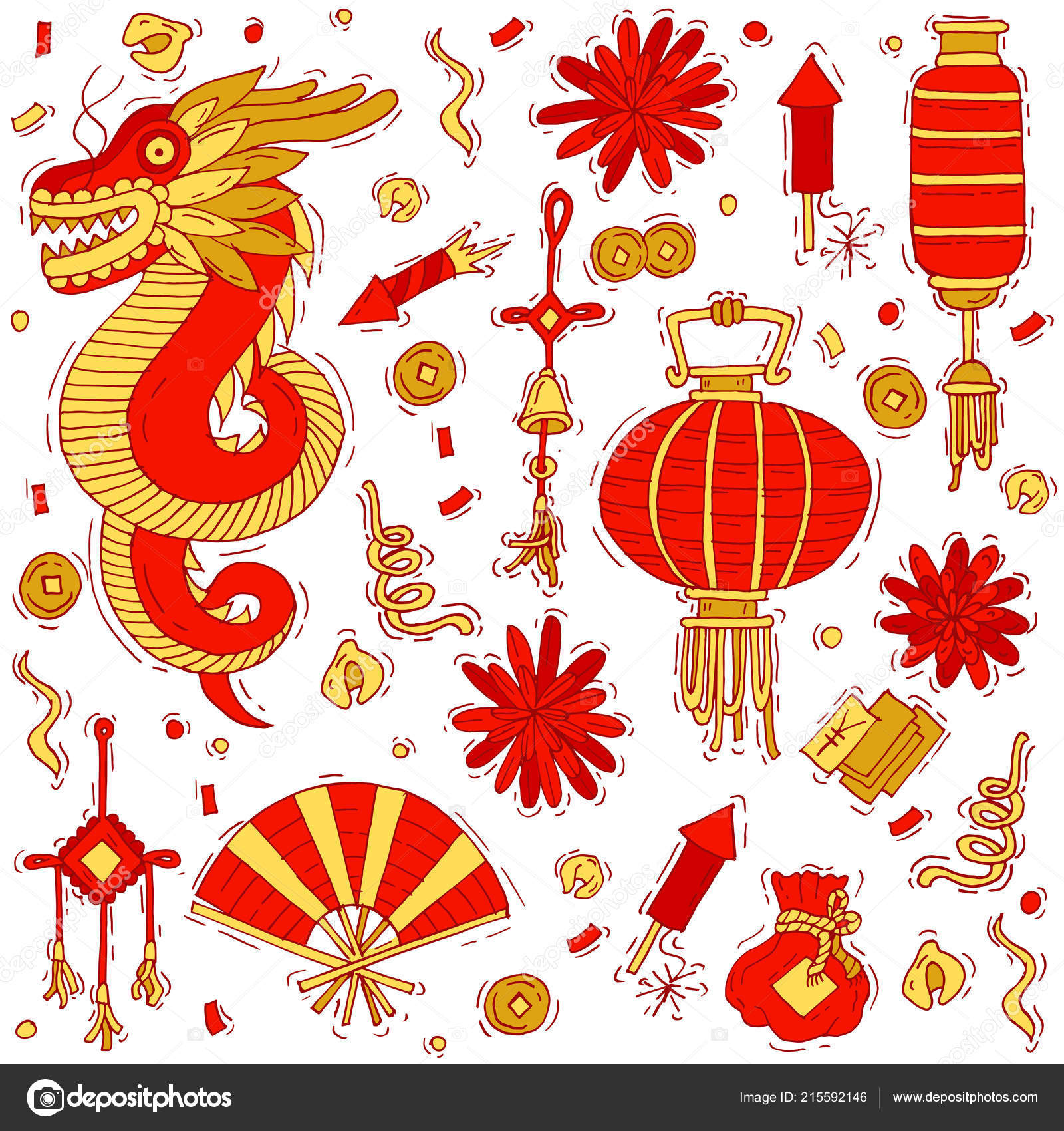 Image vectorielle Ensemble d'illustrations vectorielles d'éléments  traditionnels chinois. Lanternes, éventails, fleurs et autres objets de  décoration . par ©oxygen_8 - 215592146, image size:1600x1700