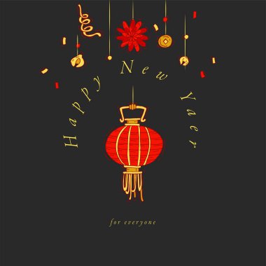Vektör ele Çin yeni yıl tebrik kartı renkli renk için tasarım çekin. Tipografi ve Xmas arka plan, afiş veya afiş ve diğer printables simgesi. Geleneksel tatil dekorasyon öğeleri.