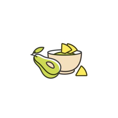 Vektör tasarım şablonları logo ve amblem - gluacamole ve cips. Avokado sosu ve avokado bir yarıya.