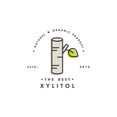 Ambalaj tasarım şablonu logo ve amblem - şeker - xylitol. Trendy lineer tarzda logosu.