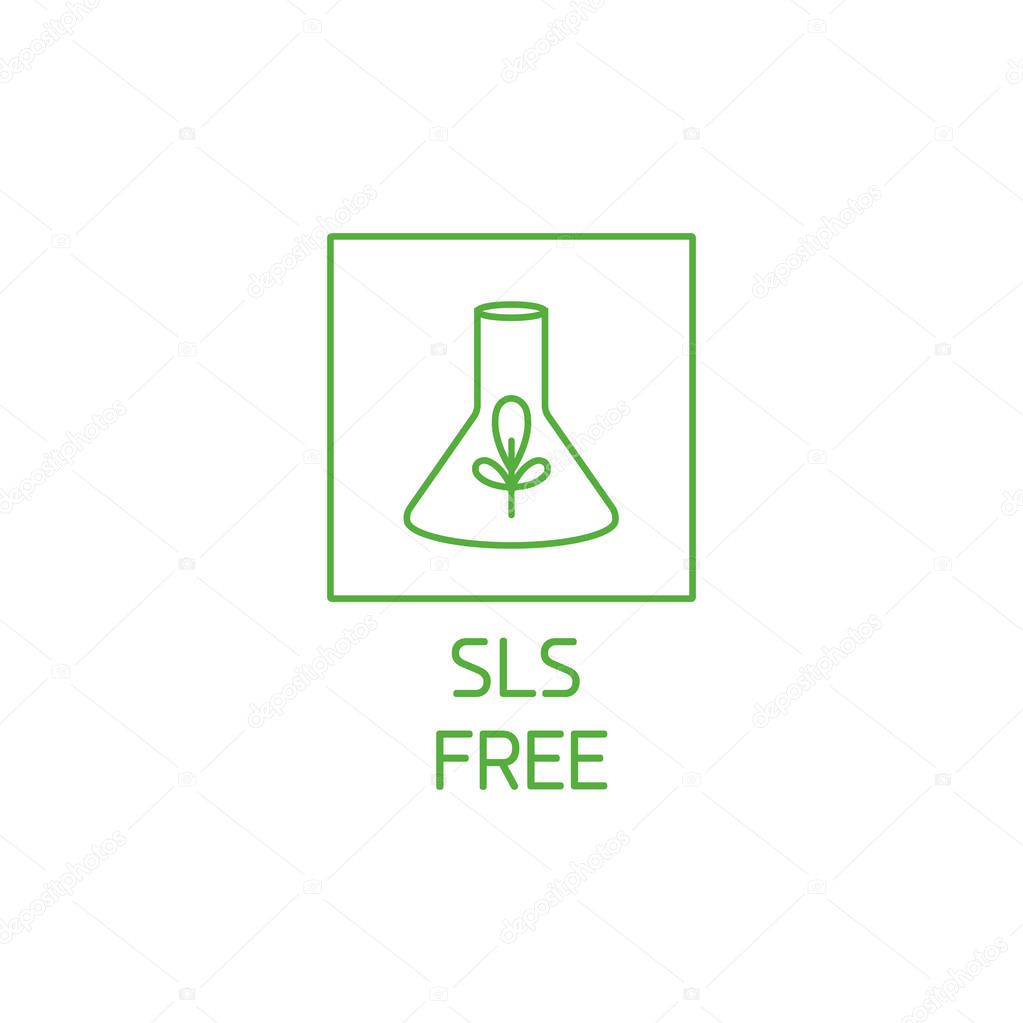 Vector logo, badge and icon for natural and organic products. Sls free sign design. Symbol of healthy product