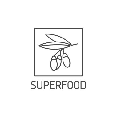 Vektör logosu, rozeti ve doğal ve sağlık ürünü için simge. Superfood işareti tasarımı. Sağlıklı beslenmenin sembolü. Detoks ve kilo kaybı takviyeleri.