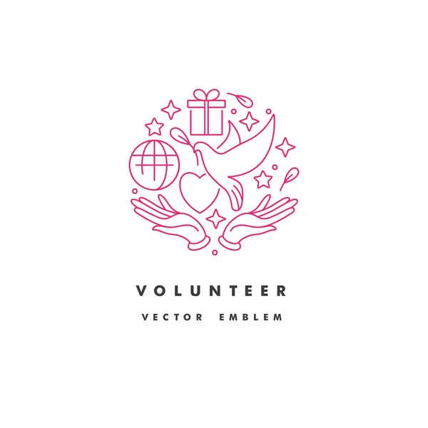 Vector logo, badge and icon for charity and volunteer concepts. Philanthropic organization sign design. Symbol of volunteer organizations. — Stock Vector