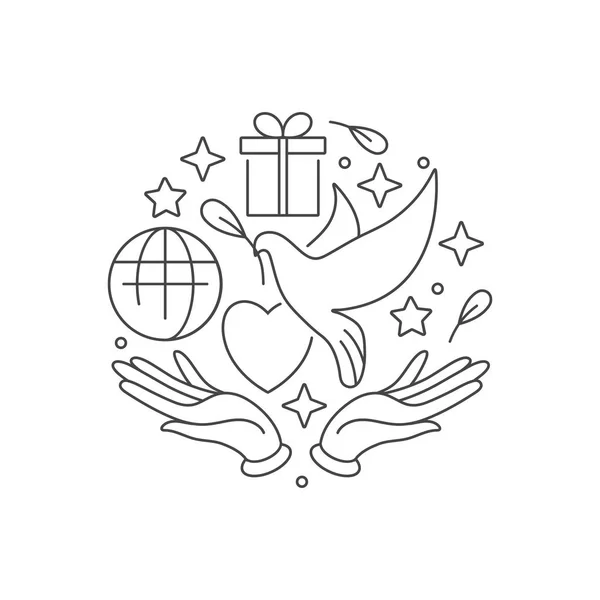 Logo vectorial, insignia e icono para la caridad y los conceptos de voluntariado. Diseño de signos de organización filantrópica. Símbolo de las organizaciones de voluntarios . — Archivo Imágenes Vectoriales