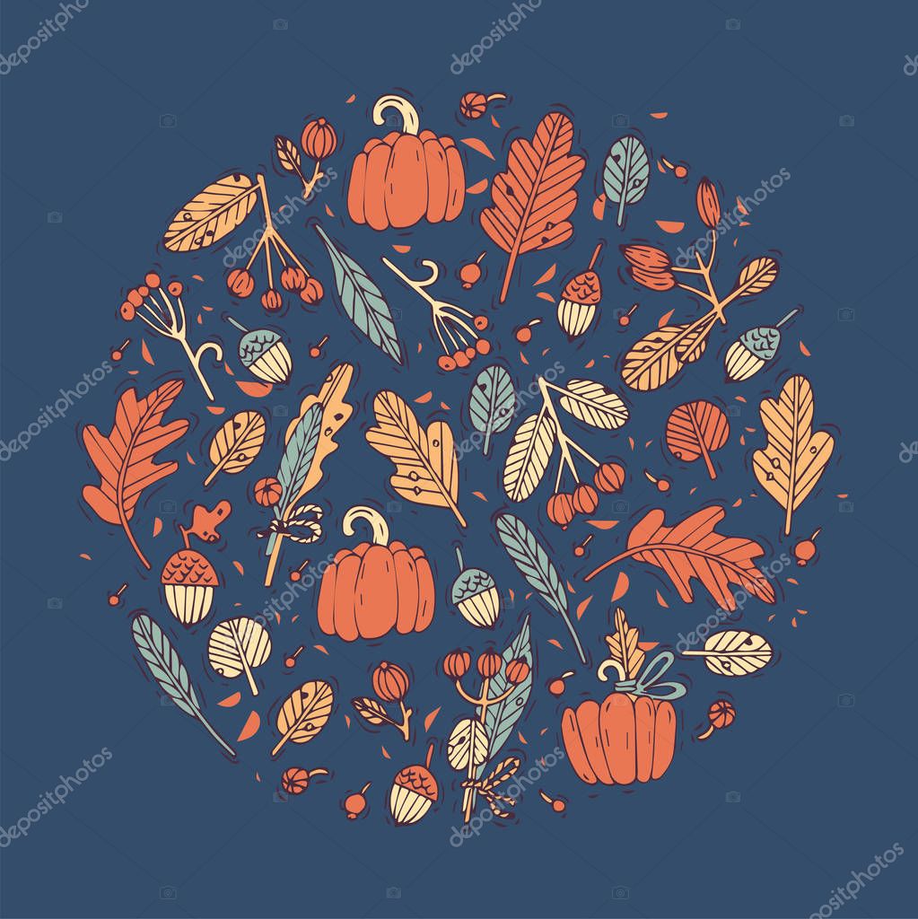 Vector linear design Harvest festival greetings card. Typography ang icon for autumn holiday background, banners or posters and other printables