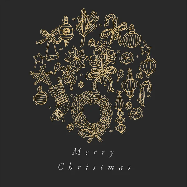 Vektör ele tasarım Noel tebrik kartı renkli renk için çekin. Tipografi ve Xmas arka plan, afiş veya afiş ve diğer printables simgesi. Kış tatil tasarım öğeleri.