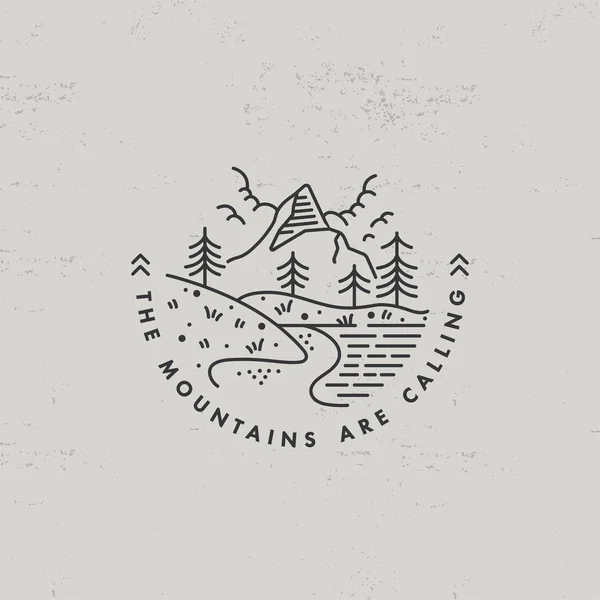 Векторний значок брехуна або гори логотипу. Подорожуюча емблема або круглий знак з гірським пейзажем. Дизайн футболки та друку . — стоковий вектор