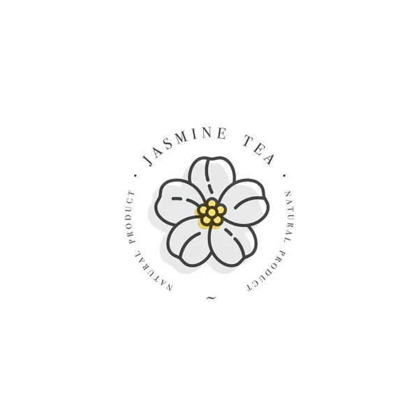 Modèle de conception d'emballage logo et emblème - thé jasmin. Logo dans un style linéaire tendance isolé sur fond blanc . — Image vectorielle