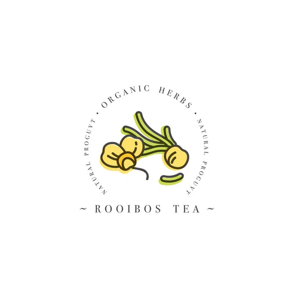 Logotipo e emblema do modelo de embalagem - chá rooibos. Logotipo em estilo linear moderno isolado no fundo branco . —  Vetores de Stock