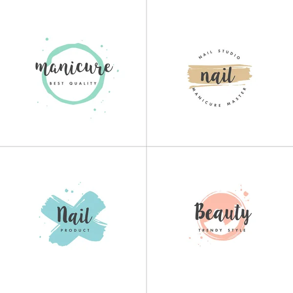 Vector set emblems, κονκάρδες ή λογότυπα design templates για nail studio, beauty shop sign με στρογγυλά σημεία και πινελιά. — Διανυσματικό Αρχείο