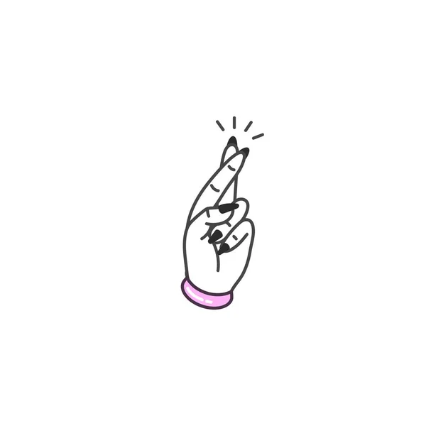 Vektor Illustration Hand mit gedrückten Daumen. Symbol des Glücks. Aufkleber, Druck, Flicken im Old-School-Stil. — Stockvektor