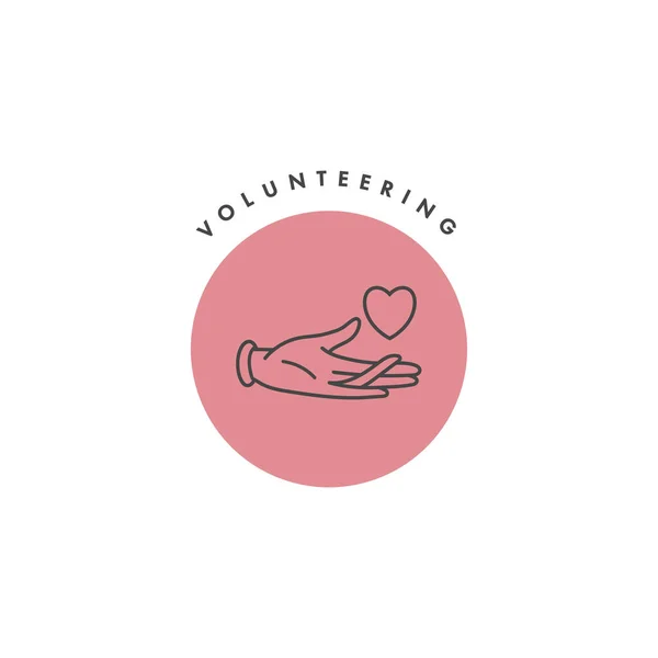 Logo vectorial, insignia e icono para la caridad y los conceptos de voluntariado. Diseño de signos de organización filantrópica. Símbolo de las organizaciones de voluntarios . — Vector de stock