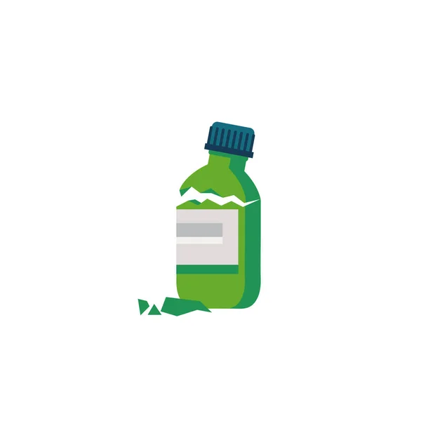 Σπασμένο μπουκάλι γυαλί του φαρμάκου απομονώνονται σε λευκό φόντο. Εικονογράφηση διανύσματος. Σπασμένο, χαλασμένο μπουκάλι. — Διανυσματικό Αρχείο