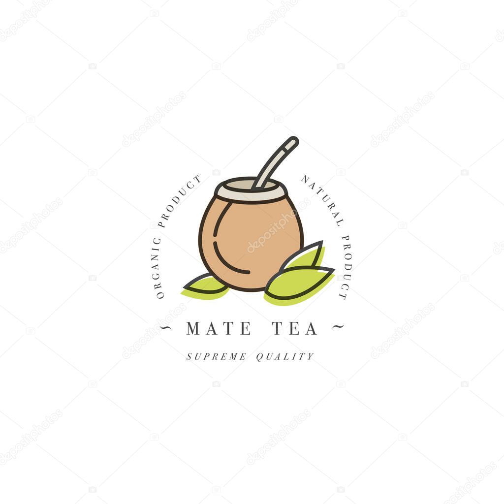 Packaging design template logo and emblem - mate tea. Logo in trendy linear style isolated on white background