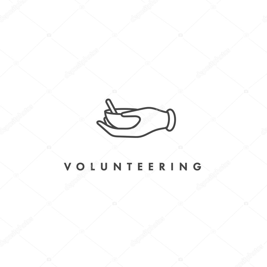 Vector logo, badge and icon for charity and volunteer concepts. Food sharing sign design. Symbol of volunteer organizations giving food for the poor