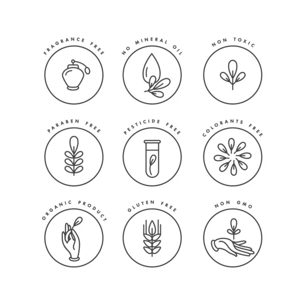 Set Logos Badges Icons Natural Organic Products Eco Safe Sign — Stock Photo, Image