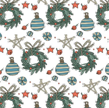 Noel kutlamaları için vektör el çizimi tasarımı. Xmas arkaplanı, afişler, posterler ve diğer basılabilir tablolar. Kış tatili tasarım elementleri.