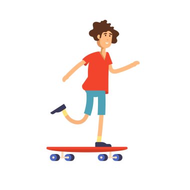 Kaykay süren bir kız kaykaycının vektör çizimi. Şehir kadını karakteri.