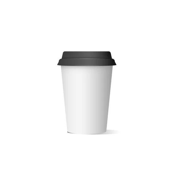 Vector illustarion de réalistes tasses à café en papier blanc avec étiquette design. Jeu de maquettes isolé sur fond blanc . — Image vectorielle
