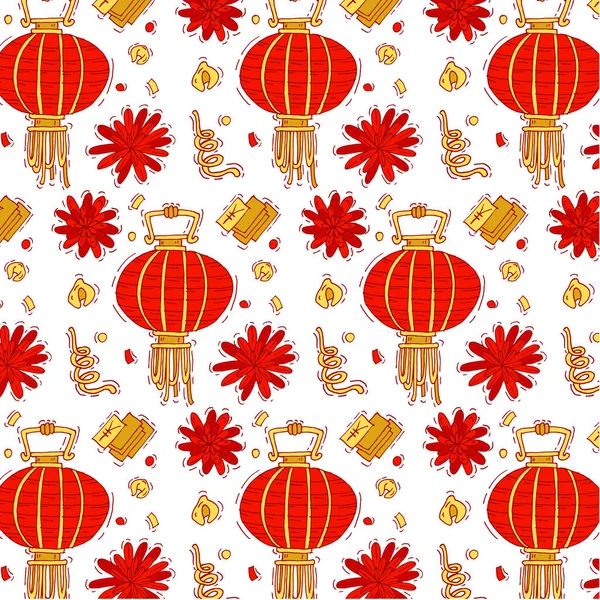 전통적인 요소 중국 새 해의 벡터 화려한 패턴입니다. 중국 새 해의 밝은 배경.. — 스톡 벡터