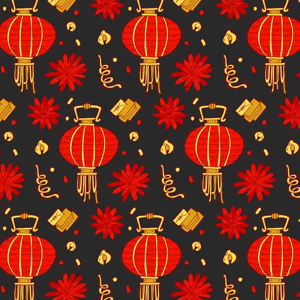 Vector patrón colorido con elementos tradicionales de Año Nuevo Chino. Fondo brillante año nuevo chino .. — Vector de stock