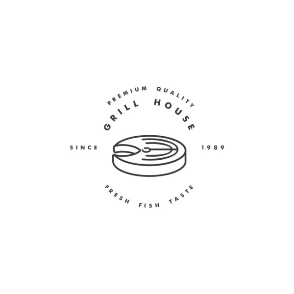 Vector linear logo design for fish staeak house on white background. Meat emblems or badges of steak tuna. — 스톡 벡터