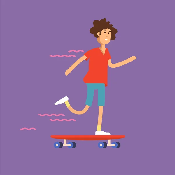 Ilustração vetorial de uma menina skatista montando um skate. Personagem cidadã urbana . —  Vetores de Stock