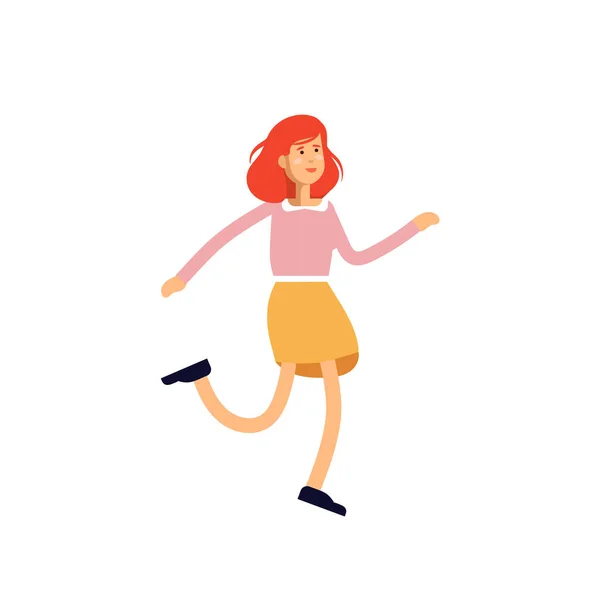 Illustrazione vettoriale di giovane personaggio femminile che danza su sfondo bianco . — Vettoriale Stock