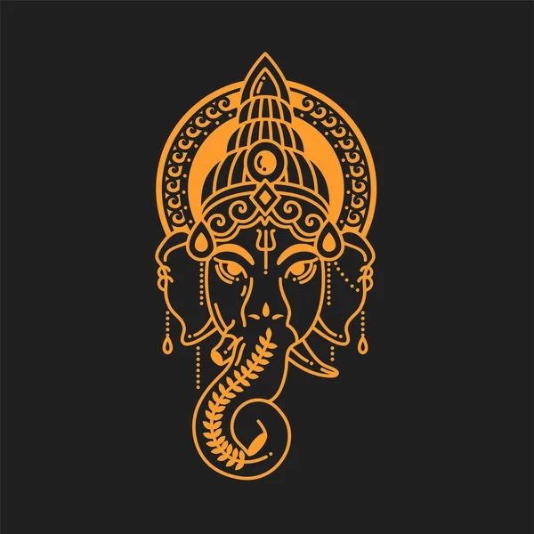 Vektor lineáris illusztrációja indiai isten vallási szimbólum elefánt Ganesh. Arany szín.. — Stock Vector