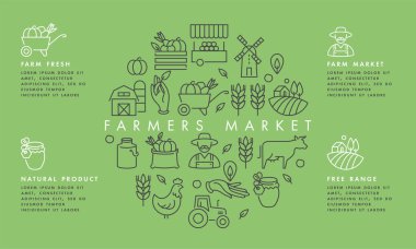 Vector set of logos, badges and icons for natural farm and health products. Collection symbol of localy grown and organic food. Concept illustration for farmers market. Infographic.