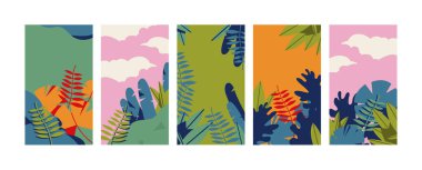 Vektör set tasarımı renkli şablonları arka planlar - duvar kağıtları sosyal medya hikaye. Afiş, poster, kapak tasarım şablonları gibi kullanılabilir.