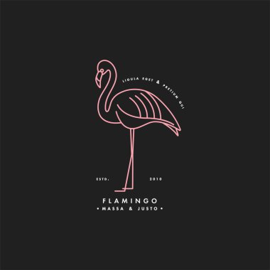 Beyaz arka planda vektör doğrusal neon logo tasarımı flamingo kuşu. Flamingo amblemleri ya da rozetler.