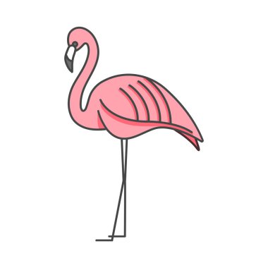 Beyaz arkaplanda vektör doğrusal simge tasarımı flamingo kuşu. Flamingo amblemleri ya da rozetler.