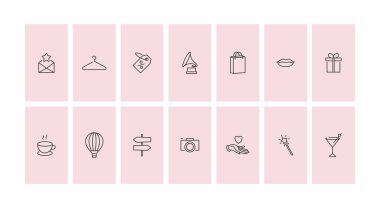 Vector set design colorful templates icons and emblems - social media story highlight. Different blogger icons in trendy linear style isolated on white background. clipart