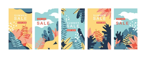 Vector set design colorful templates backgrounds - social media story wallpapers. Summer sale, social media promotional content. — Stock Vector