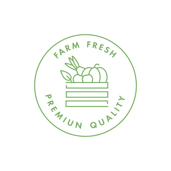Logotipo del vector, insignia o icono para la granja natural y productos saludables. Símbolo de comprar comida local . — Vector de stock