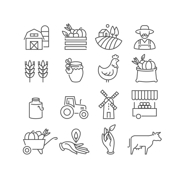 Conjunto vectorial de logotipos, insignias e iconos para productos agrícolas y sanitarios naturales. Símbolo de la colección de alimentos cultivados y orgánicos locales. — Archivo Imágenes Vectoriales
