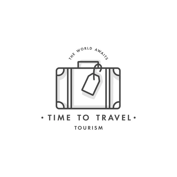 Projekt wektorowy kolorowe logo szablonu lub godło - biuro podróży i różne rodzaje turystyki. Ikona podróży Concep. Logo w modnym stylu liniowym odizolowane na białym tle. — Wektor stockowy