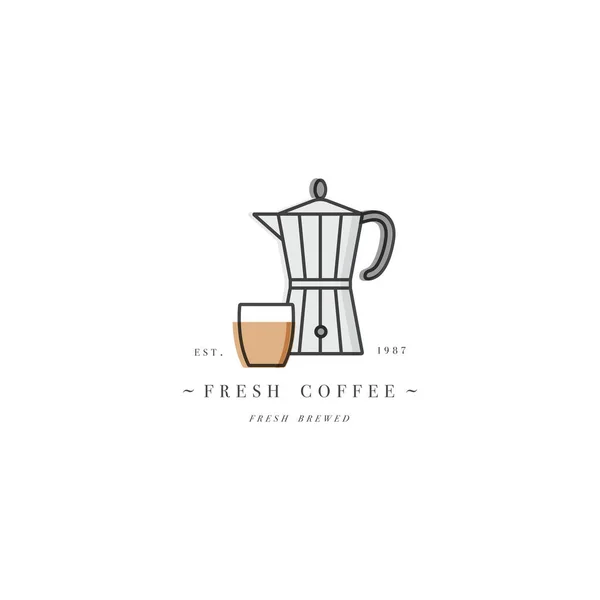 Vektorový design barevné šablony logo nebo znak - kavárna a kavárna. Ikona jídla. Popisek v módním lineárním stylu izolovaný na bílém pozadí. — Stockový vektor