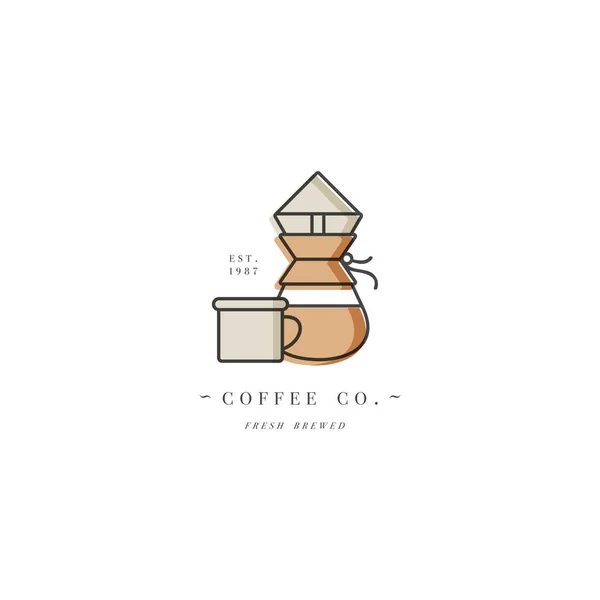 Vektorový design barevné šablony logo nebo znak - kavárna a kavárna. Ikona jídla. Popisek v módním lineárním stylu izolovaný na bílém pozadí. — Stockový vektor