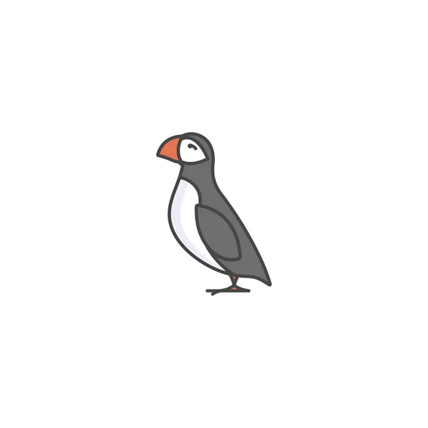 Vettore icona lineare disegno puffin uccello su sfondo bianco. Puffin emblemi colorati o distintivi . — Vettoriale Stock