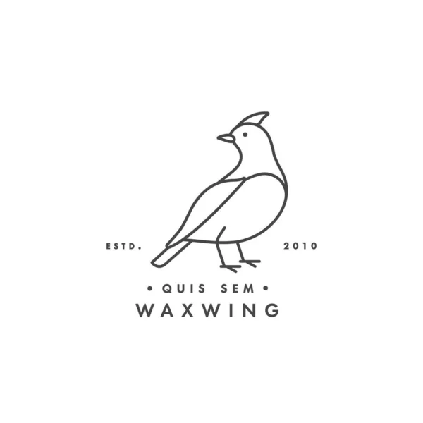 벡터 선형 로고 디자인 waxwing bird 를 흰색 배경으로 한다. 흔들리는 표 상물이나 배지. — 스톡 벡터