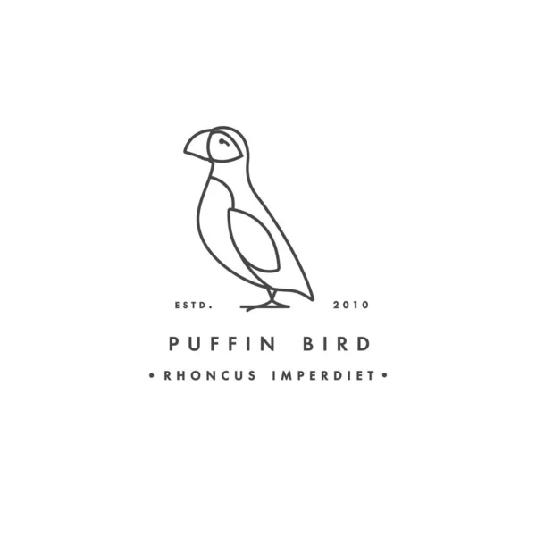 Vecteur conception de logo linéaire oiseau macareux sur fond blanc. Emblèmes ou insignes de macareux . — Image vectorielle