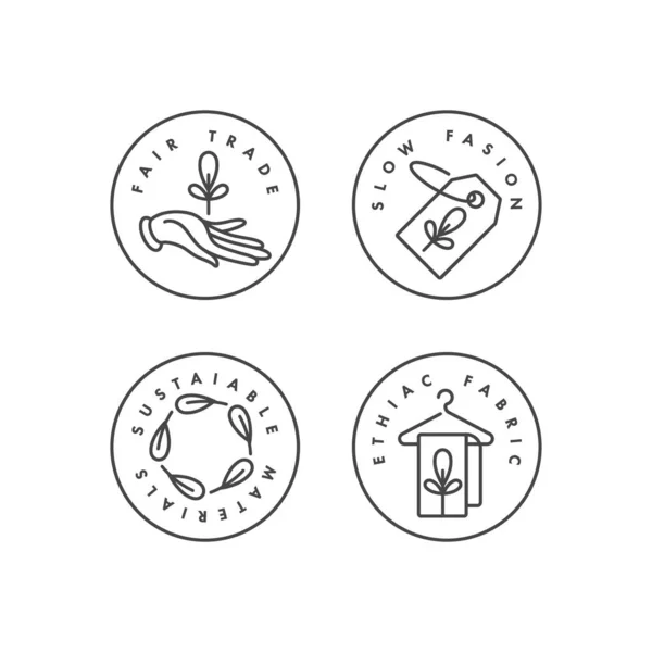 Conjunto vectorial de logotipos, insignias e iconos para la fabricación ecológica y productos orgánicos. Eco diseño de señal segura. Colección símbolo de la producción natural certificada de ropa . — Vector de stock