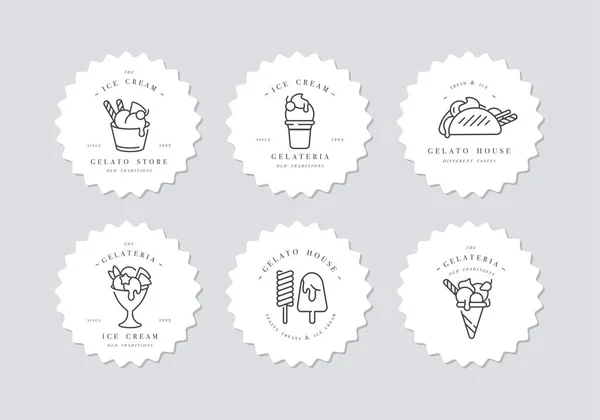 Векторный набор дизайна красочные шаблоны логотипа и эмблемы - мороженое и мороженое. Разница в иконах мороженого. Логотипы в модном линейном стиле изолированы на белом фоне . — стоковый вектор