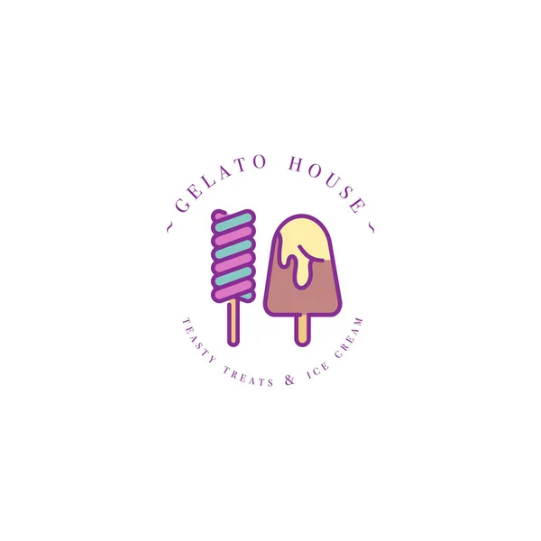 Modèle vectoriel coloré logo ou emblème - crème glacée, gelato. Icône crème glacée. Logo dans un style linéaire tendance isolé sur fond blanc . — Image vectorielle