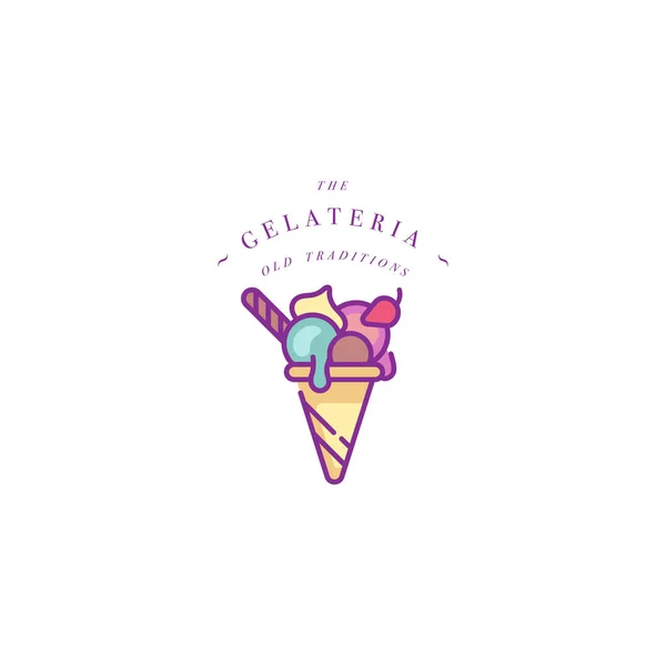Vector design logotipo modelo colorido ou emblema - sorvete, gelato. Ícone de gelado. Logotipo em estilo linear moderno isolado no fundo branco . —  Vetores de Stock