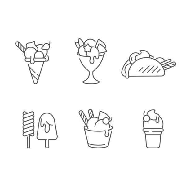 Conjunto de vetores design de modelos coloridos logotipo e emblemas - sorvete e gelato. Ícones de sorvete de diferença. Logotipos em estilo linear moderno isolado no fundo branco —  Vetores de Stock