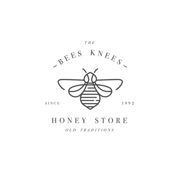 Logo de ilustración vectorial y plantilla o insignia de diseño. Etiqueta ecológica y ecológica de la miel-abeja. Estilo lineal . — Vector de stock